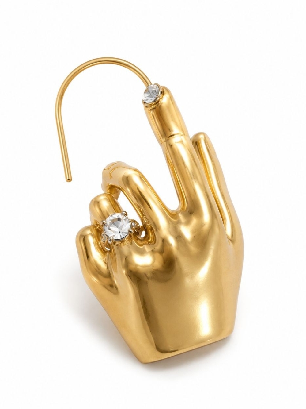 Gold Hand Sculptural Ear Cuff with Crystal - Picture 3 of 6